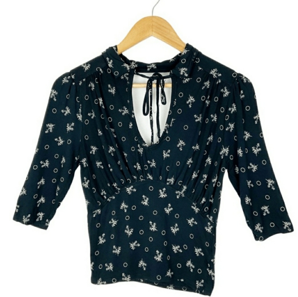 Free People Sorya Printed Keyhole Blouse Top Size M